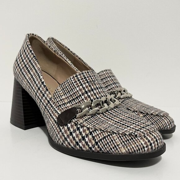 Kelly & Katie Womens Tonnia Chunky Houndstooth Loafer Heels 7M Dark Academia Y2K - Picture 1 of 12